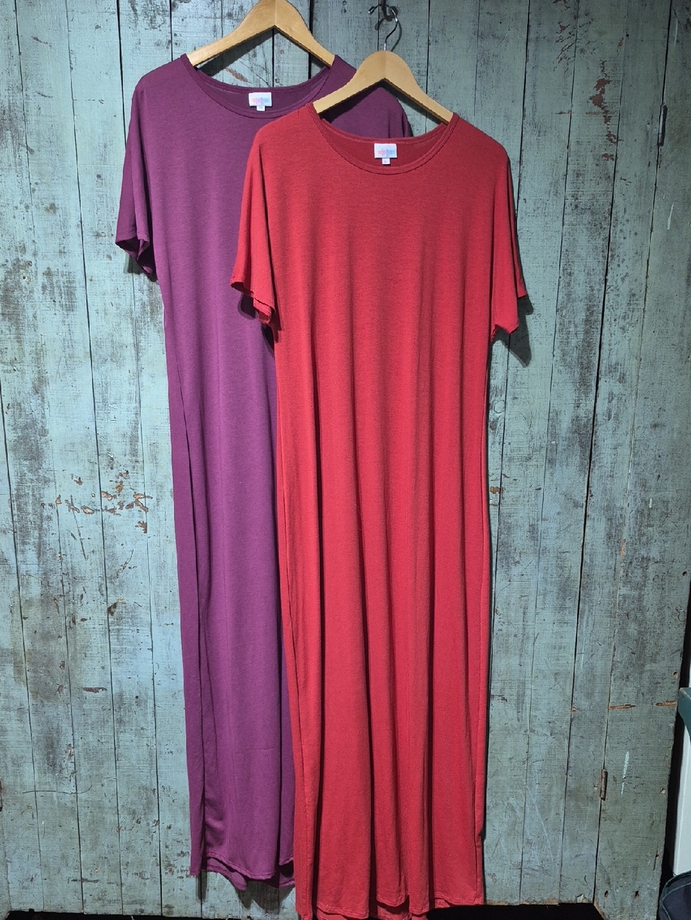 LuLaRoe Red and Plum Short-Sleeve Maxi Dresses